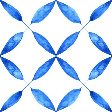 Portekiz azulejo fayansı. Mavi ve beyaz, kusursuz bir desen. Elle boyanmış suluboya. Akıllı telefonlar için duvar kâğıdı koleksiyonu yapmak için web arka plan baskı yüzey dokusu yastık havlular çarşaf