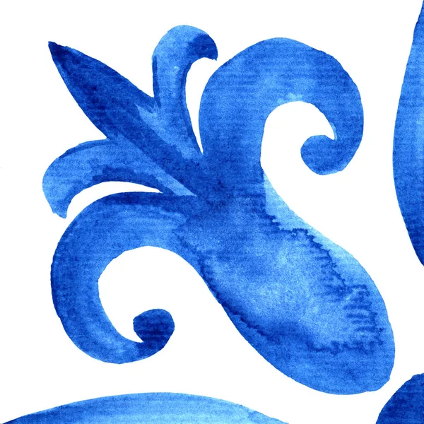Portuguese Azulejo Tile Blue White Gorgeous Pattern Hand Painted Watercolor — Fotografia de Stock