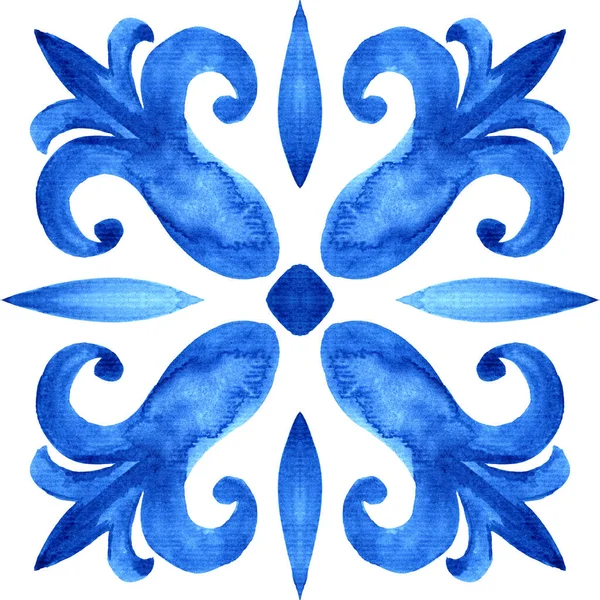 Azulejo Português Azul Branco Lindo Padrão Sem Costura Aquarela Pintada — Fotografia de Stock