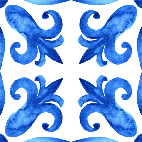 Portugalska Płytka Azulejo Niebieski Biały Wspaniały Bezszwowy Wzór Ręcznie Malowany — Zdjęcie stockowe