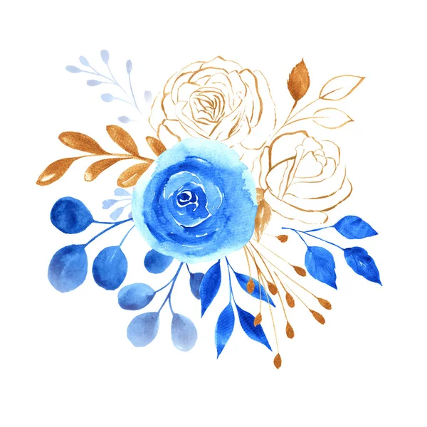 Bouquet Floral Aquarelle Bleu Composition Botanique Luxe Pour Mariage Cartes — Photo