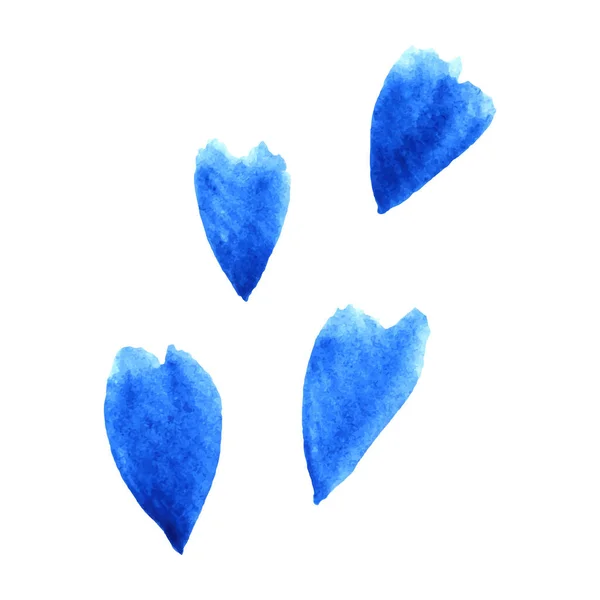 Modrá Srdce Akvarelové Ilustrace Izolované Bílé — Stockový vektor