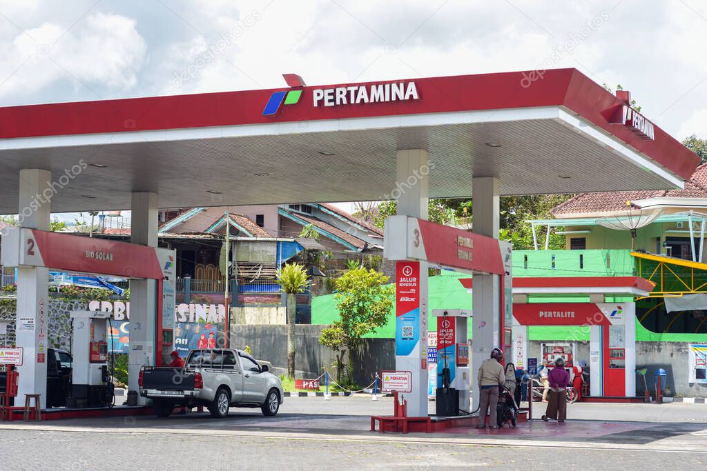 Pertamina refueling station building, Ngasinan gas station during the day