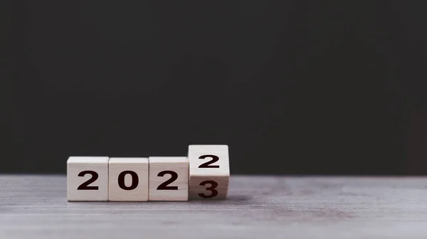 2023 Szczęśliwy Noworoczny Baner Koncepcyjny Flipping 2022 2023 Roku Kalendarz — Zdjęcie stockowe