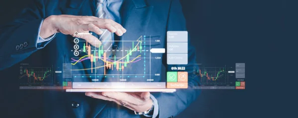 Stock Market Investments Funds Digital Assets Businessman Analyzing Forex Trading — Stok fotoğraf