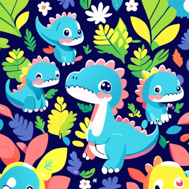 Şirin dinazor kusursuz desenli kraliyet duvar kâğıdı.