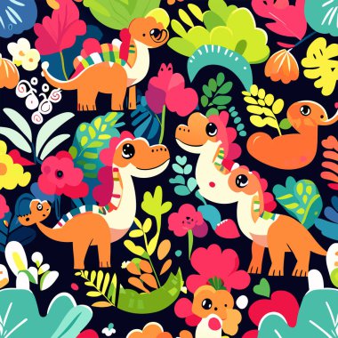 Şirin dinazor kusursuz desenli kraliyet duvar kâğıdı.