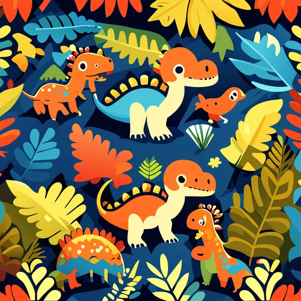 Cute Dinosaur Seamless Pattern Royal Wallpaper — Stock Photo, Image