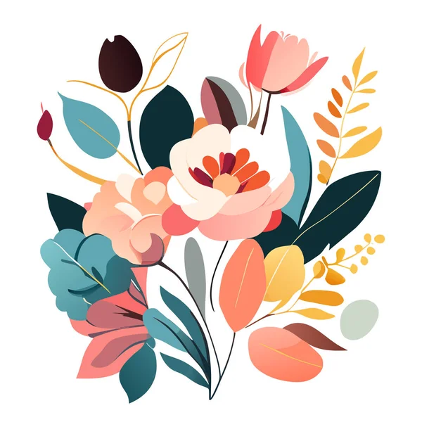 Fargearrangementer Med Liten Blomst Botanisk Illustrasjon Minimal Stil – stockfoto