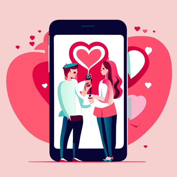 Пара Мобильном Телефоне Отправка Розовое Сердце Подарок Любви — стоковое фото