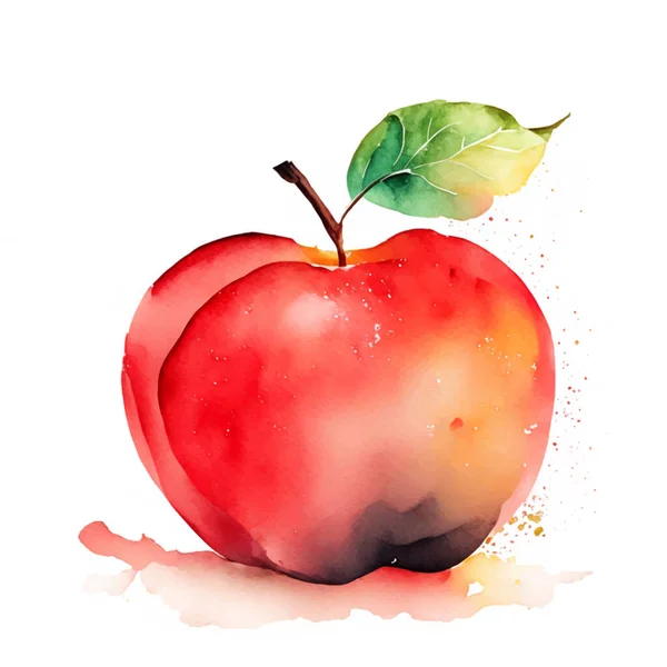 Aquarelle Dessinée Main Pomme Rouge Vert Fruit Naturel Illustration Sur — Photo