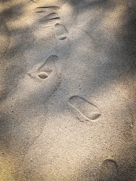 Sand Texture with Human Footprints Along a Summer Beach Shoreline
