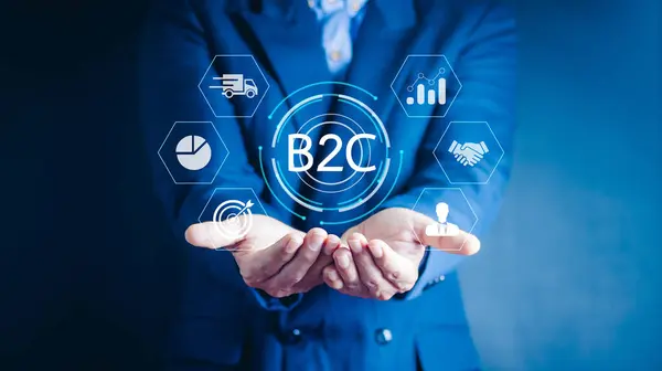 B2C Business Customer Marketing Strategy Concept Obchodní Strategie Komunikace Zpětná Stock Obrázky
