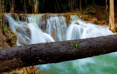 İlkbaharda Ulusal Park Ormanı 'nda inanılmaz renkli bir şelale Tayland' da güzel bir derin orman, uzun süre teknikle korunma, tatil ve dinlenme zamanı..