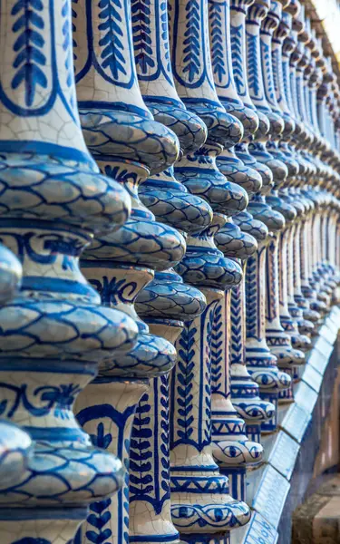 stock image The beautifully painted blue and white ceramics found in the Plaza de Espaa, Seville, Spain