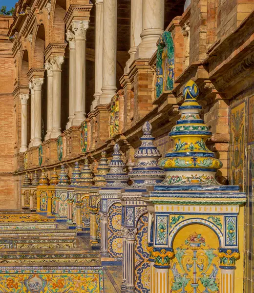 Stock image Ceramic tile murals and benches representing all the provinces of Spain found at the Plaza de Espaa (translates to Spanish Square) in Seville, Spain.