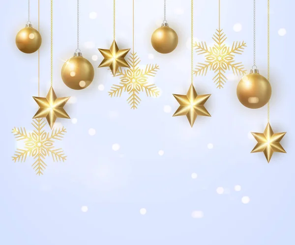 Joyeux Noël Composition Réaliste Décoration Dorée Boules Boule Étoile Flocons — Photo