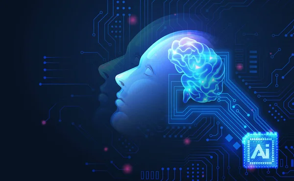Technology Concept Artificial Abstract Human Side Face Glowing Brain Chip — Stock Photo, Image