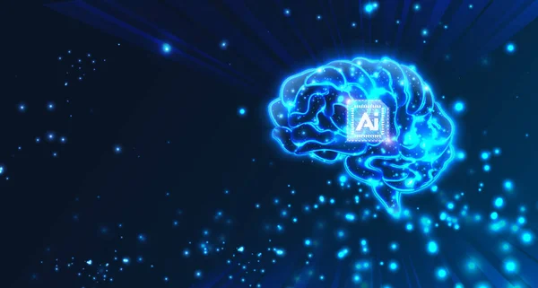 Ai技術コンセプトチップセットオン抽象的な光沢グラデーション脳で未来的なスタイルブルートーンの背景 — ストック写真