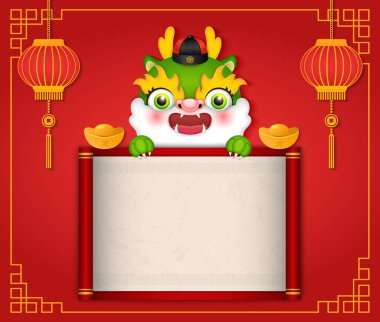 Şirin çizgi film feneri ve geleneksel kırmızı kağıt makarası.