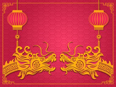 Altın Çin ejderhası ve fener kabartması