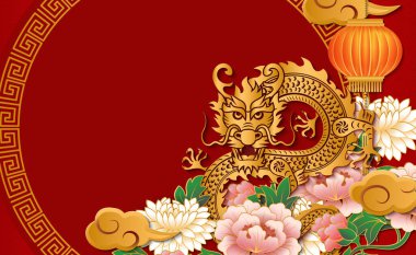 Çin ejderha kağıdı şakayık çiçekli bulut fener süslemesini kesti