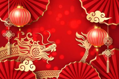 Altın kırmızı yardım feneri spiral bulut ve yuvarlak yelpaze