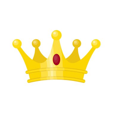 Oval yakut süslemeli lüks altın kralın tacı, karikatür vektörü izole edilmiş.