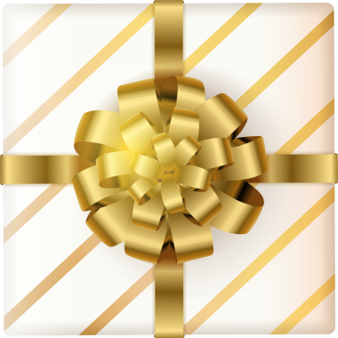 3D altın renkli hediye paketi ve altın kurdele.