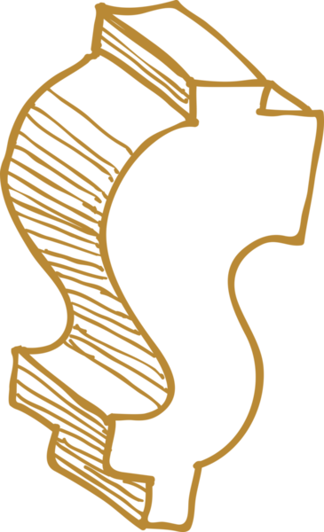 3B el çizimi biçim simgesi tipografik gösterim dolar işareti