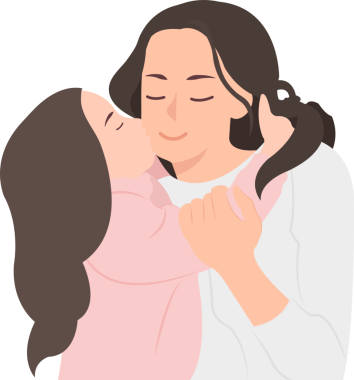 Günlük çizgi film insanları kadın karakteri küçük kız arkadaşımı öpüyor.