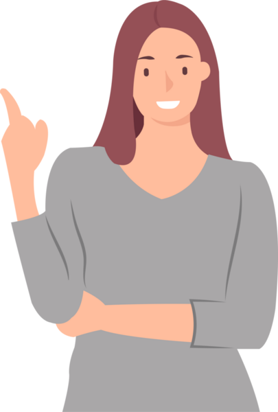 Günlük çizgi film insanları kadın karakter kadın konuşuyor ve işaret ediyor.