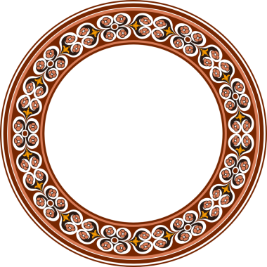 Klasik desenli, yuvarlak çerçeveli, çapraz çiçek.