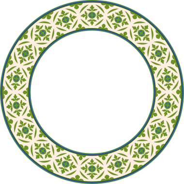 Klasik desenler, yuvarlak çerçeve, botanik bahçesi yeşil yaprağı.
