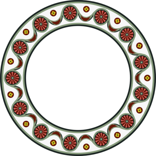 Klasik desenli, yuvarlak çerçeveli, çapraz çiçek.