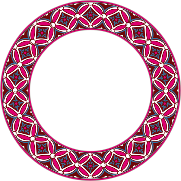 Klasik desenli, yuvarlak çerçeveli, pembe eğimli, çapraz çiçekli.