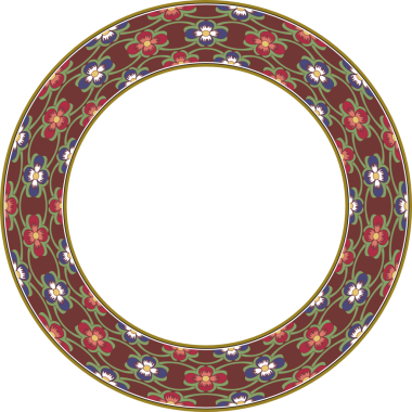 Klasik desenler, yuvarlak çerçeve, botanik bahçesi yaprağı.