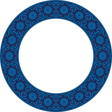 Eski model stil yuvarlak çerçeve retro mavi daire çiçek