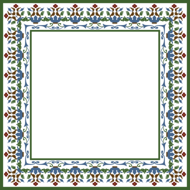 Klasik desenli, kare çerçeveli botanik bahçesi çiçek yaprağı.