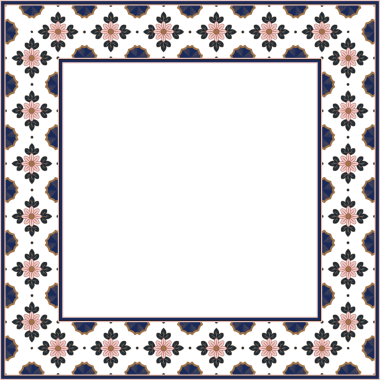 Klasik desenli, kare çerçeveli botanik bahçesi yaprağı çiçeği.