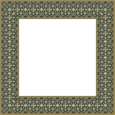 Klasik desenli, kare çerçeveli, botanik bahçesi yaprağı.