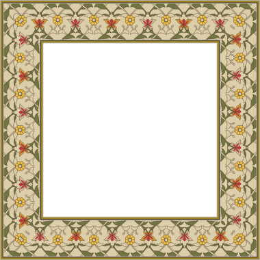 Klasik desenli, kare çerçeveli botanik bahçesi çiçek yaprağı.