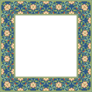 Klasik desenli, kare çerçeveli, botanik bahçesi yaprağı.