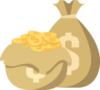 Çizgi film nesnesi zengin para çantası ve altın sikke