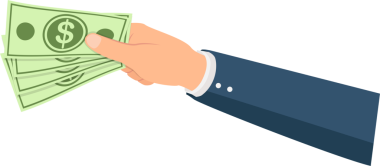 Karikatür nesnesi kağıt para tutuyor.