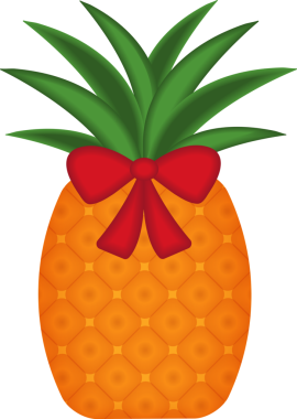 Kırmızı kurdeleli karikatür meyveli ananas.