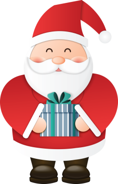 Noel süslemesi. 3 boyutlu kağıt. Çizgi film karakteri Noel Baba 'nın hediye kutusunu kesiyor.