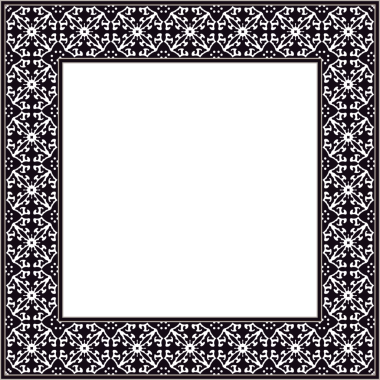 Klasik botanik bahçesi kare çerçeve siyah beyaz spiral eğri çiçek kaleydoskopu