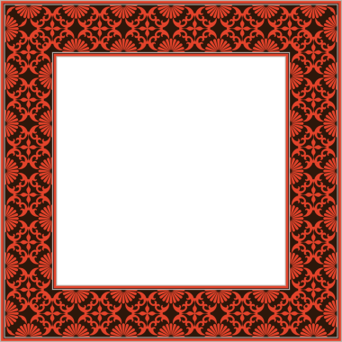 Klasik botanik bahçesi kare çerçeve kırmızı çiçek eğrisi çapraz yaprak