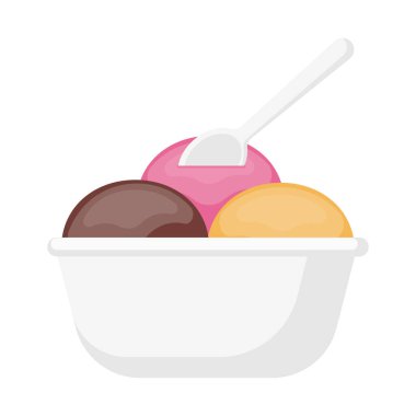 Plastik kaşık resimli beyaz kasede dondurma. Tatlı tatlı.